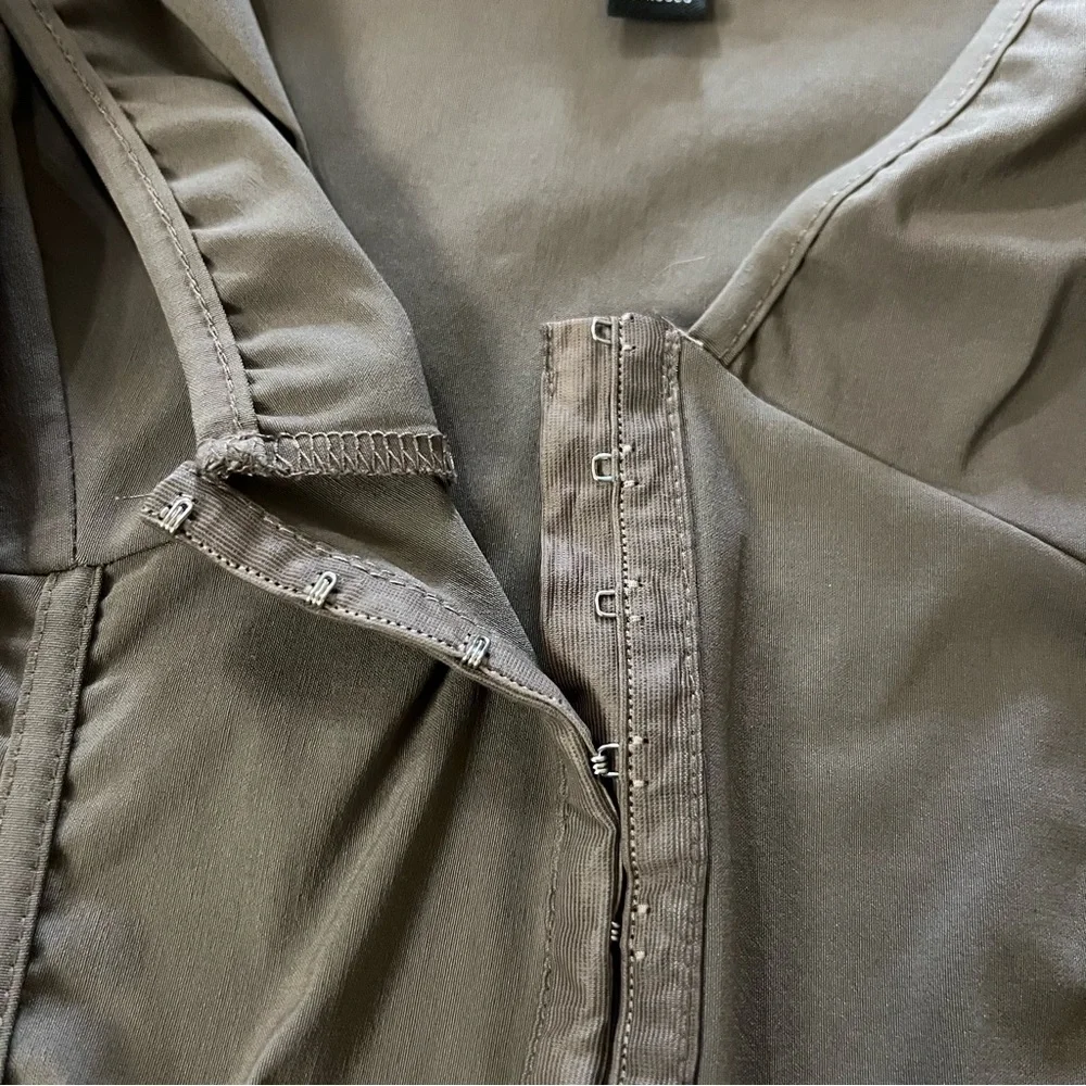 NWT PrettyLittleThing Taupe Hook and Eye Corset Detail Flared Jumpsuit size 12